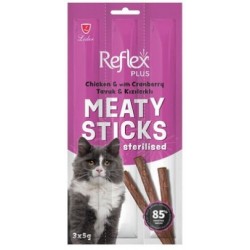 Reflex Plus Meaty Sticks Tavuklu ve Kızılcıklı Tahılsız Kısırlaştırılmış Kedi Ödül Çubuğu 3 x 5 G